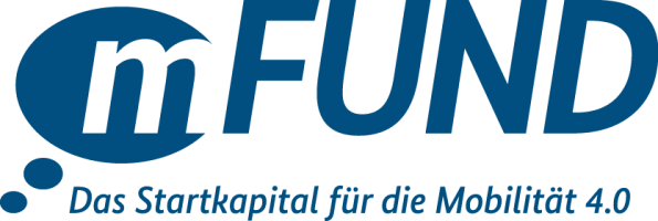 Logo mFUND: Blaue Schrift auf weißem Grund, das "m" invertiert.