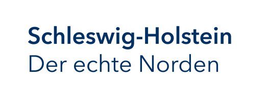 Dunkelblaue Schrift auf weißem Grund: Schleswig-Holstein. Der echte Norden.